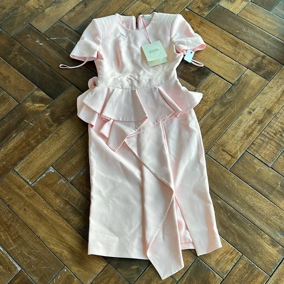 Alexander McQueen | Dresses | Alexander Mcqueen Size 438 Pink Short Sleeve  Ruffled Front Flap Bodycon Dress | Poshmark